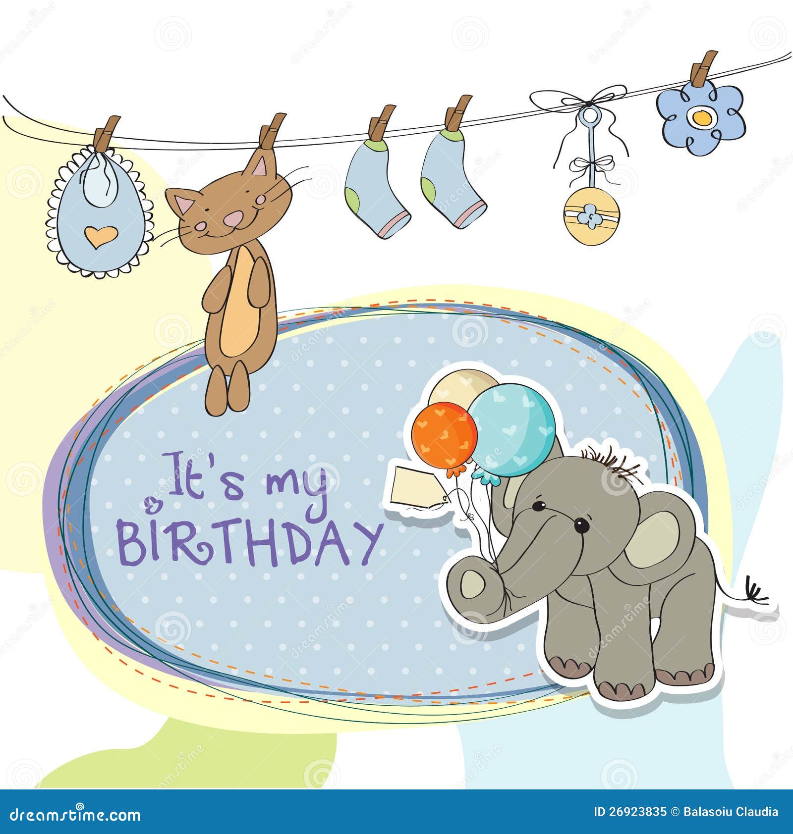 Baby Boy Birthday Card with Elephant Stock Illustration Illustration