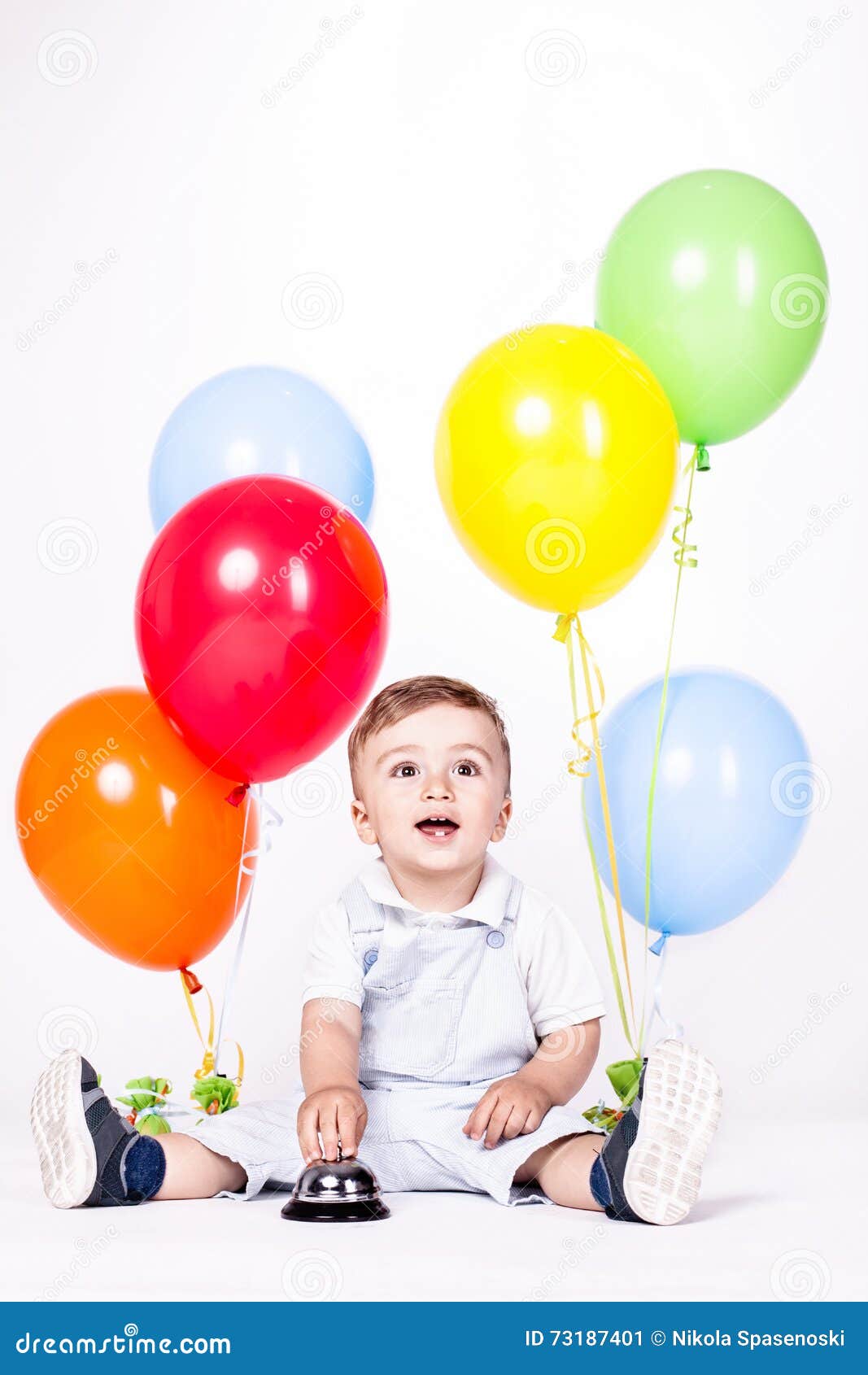 Baby Boy with Bunch of Balloons Stock Image - Image of funny ...