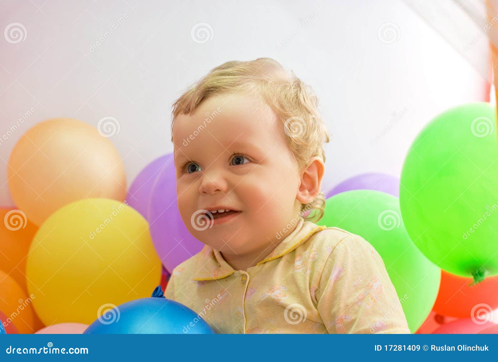 Baby Boy with Colorful Balloons Stock Image - Image of cute, infant ...