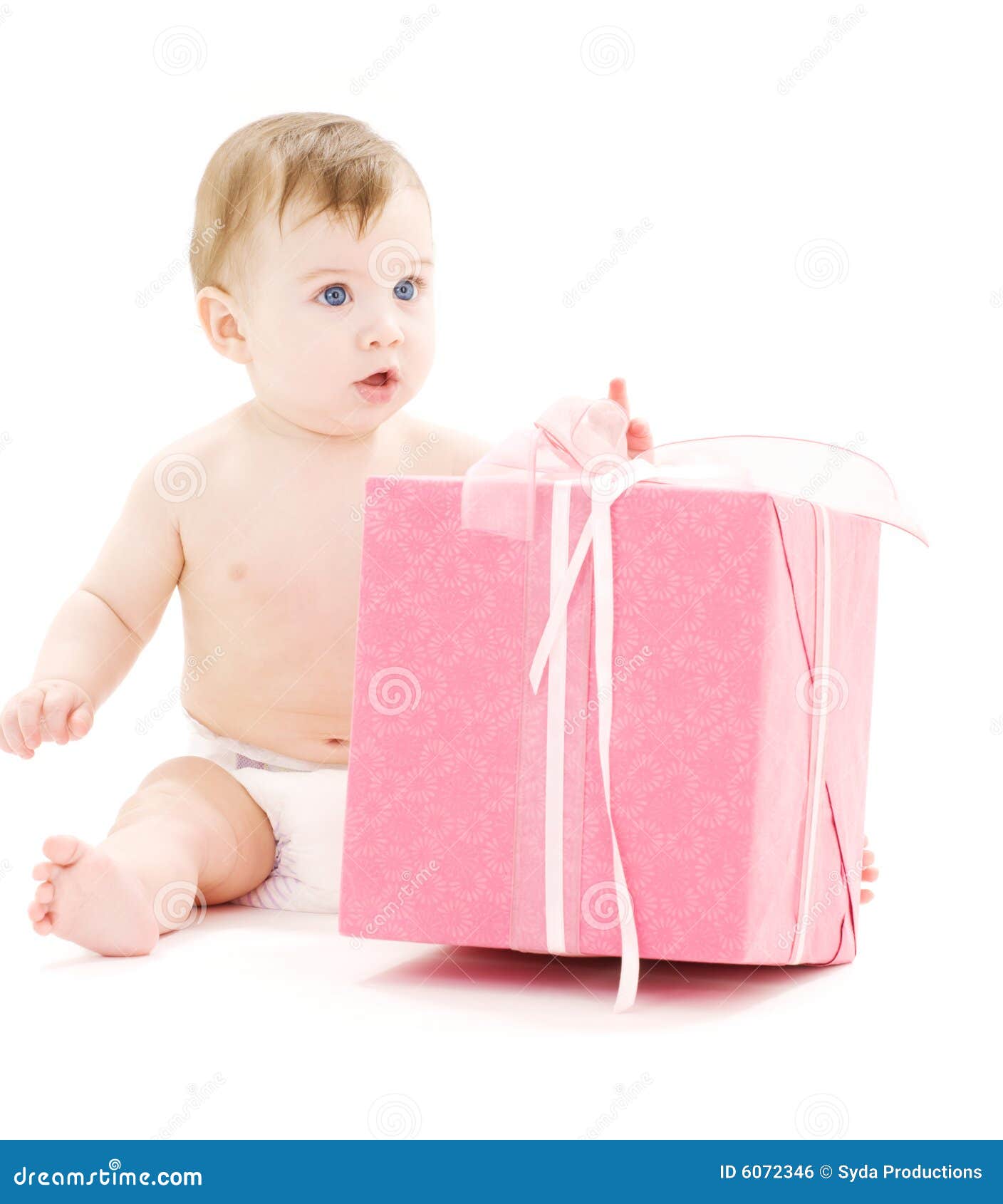 Baby Boy in Diaper with Big Gift Box Stock Photo Image of birthday