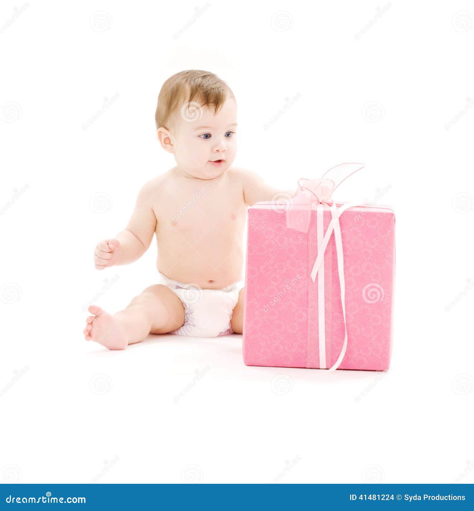 Baby Boy in Diaper with Big Gift Box Stock Photo Image of isolated