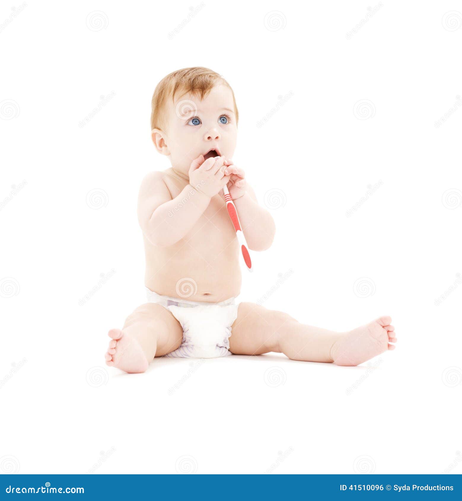 Baby Boy in Diaper with Toothbrush Stock Photo Image of childhood