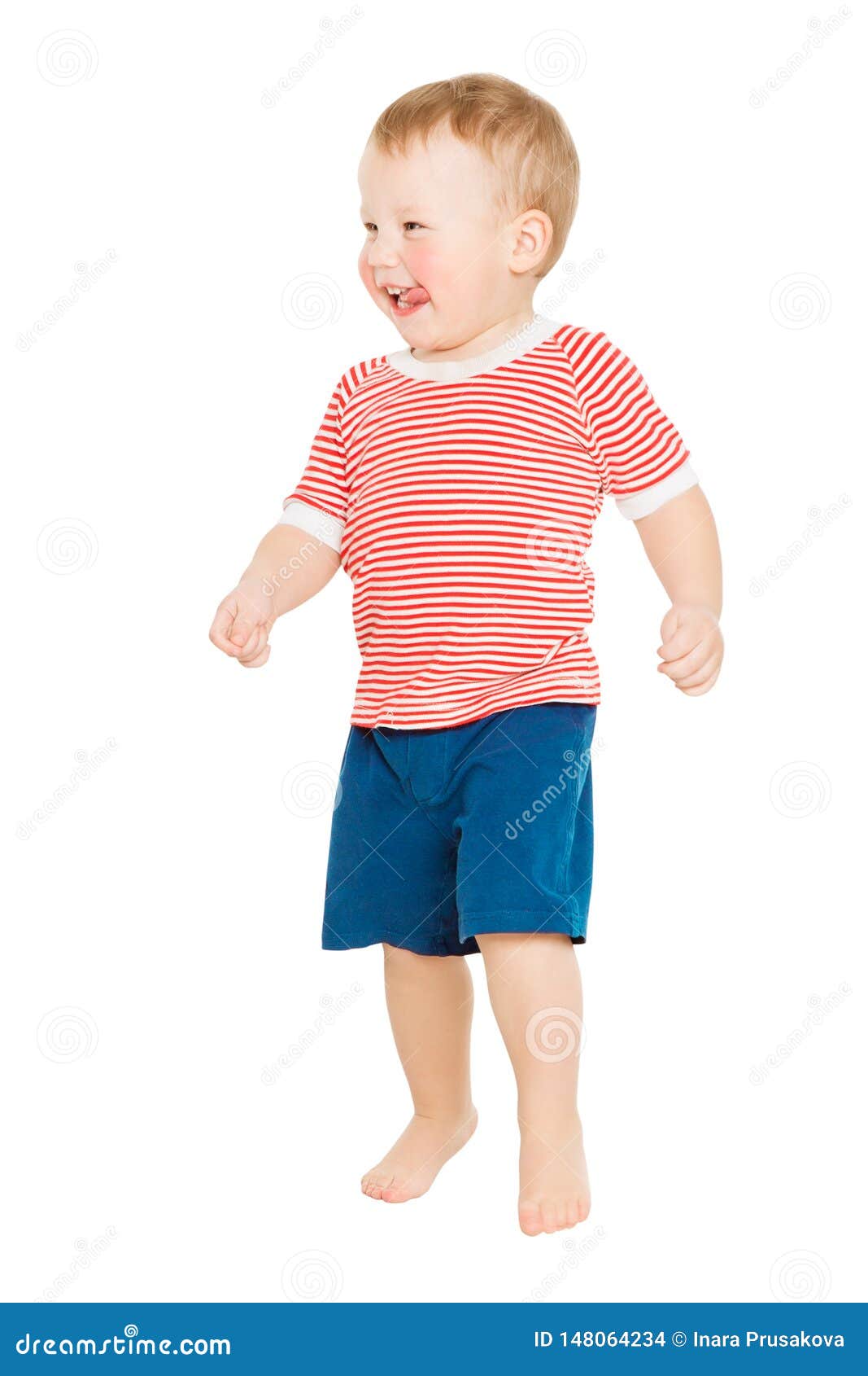Baby Boy Full Length Portrait Happy Kid Standing On White Child One