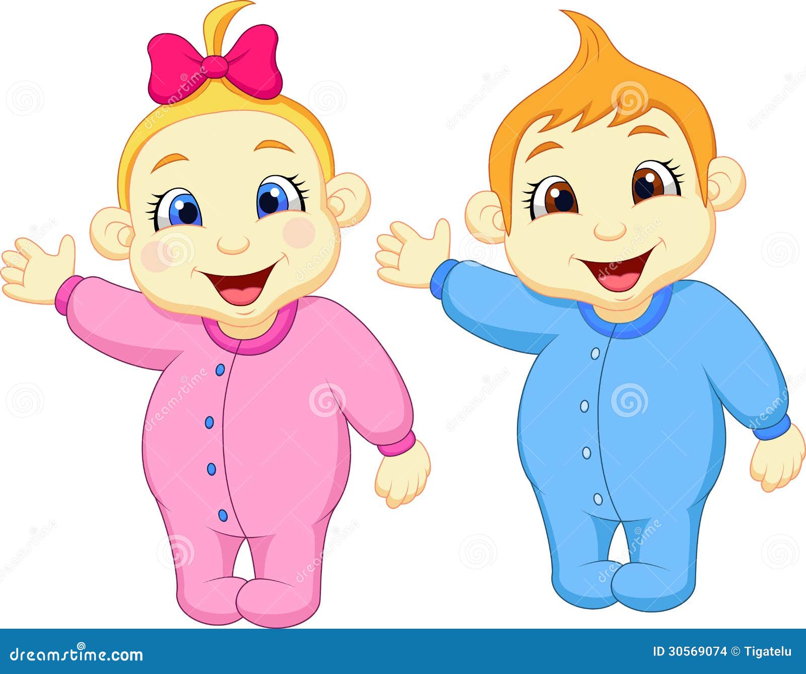 Baby Boy and Girl Cartoon Waving Hand Stock Vector - Illustration of  beauty, birth: 30569074