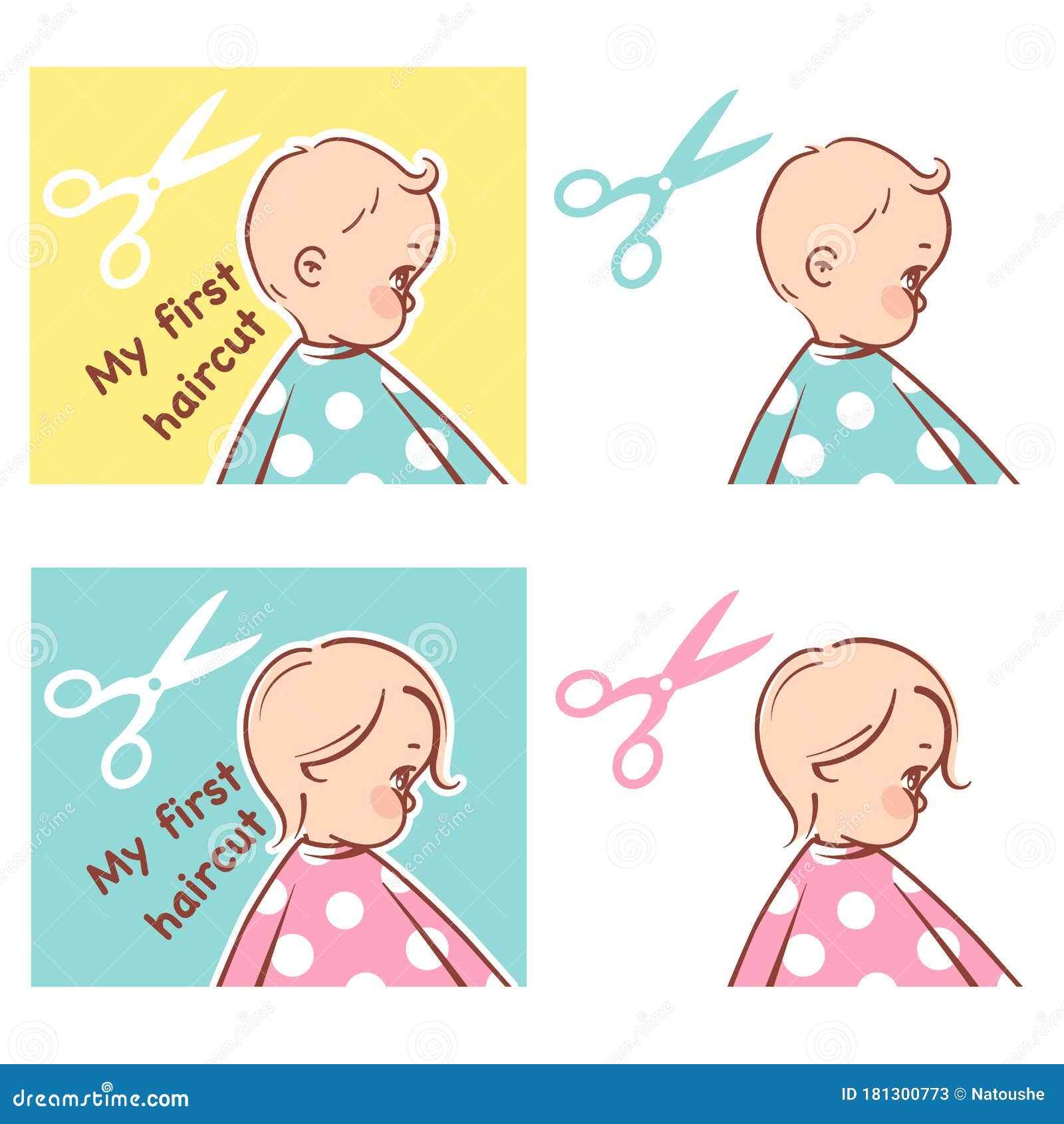 Baby Boy or Girl First Haircut Stickers Set. Stock Vector - Illustration of  cape, cute: 181300773