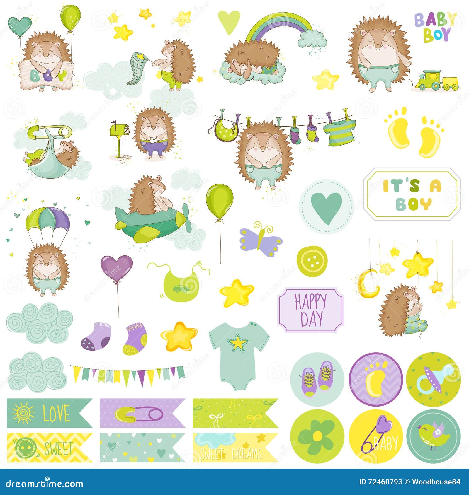 Set Of Baby Boy Scrapbook Elements Stock Illustration - Download Image Now  - Anchor - Vessel Part, Animal, Baby - Human Age - iStock
