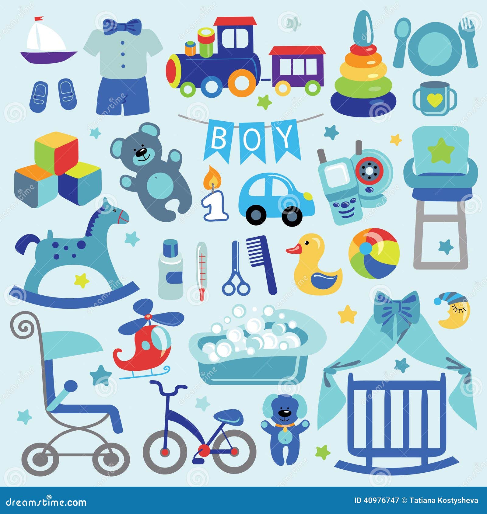 Baby Boy Items Set Collection.Baby Shower Icons Stock Vector - Image