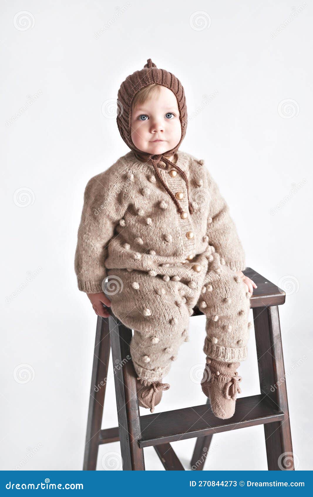 Baby Boy in Knitted Suit and Cap Stock Image Image of decor, hare