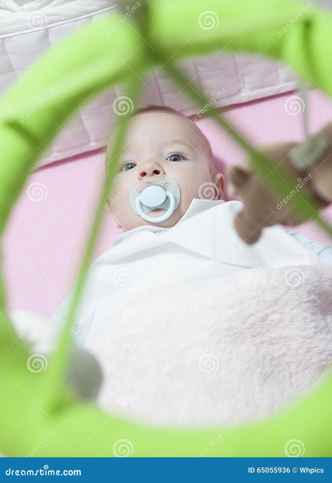 Baby Boy Lying in White Cot with Mobile Stock Photo Image of