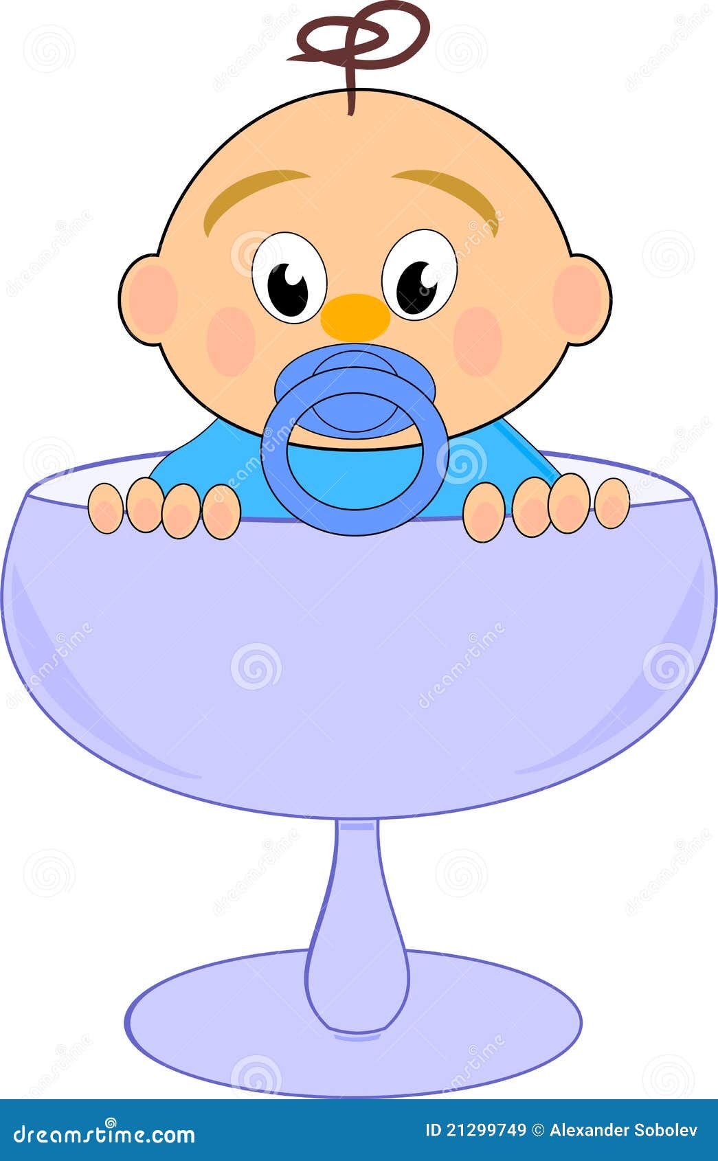 baby boy with nipple in blue glass