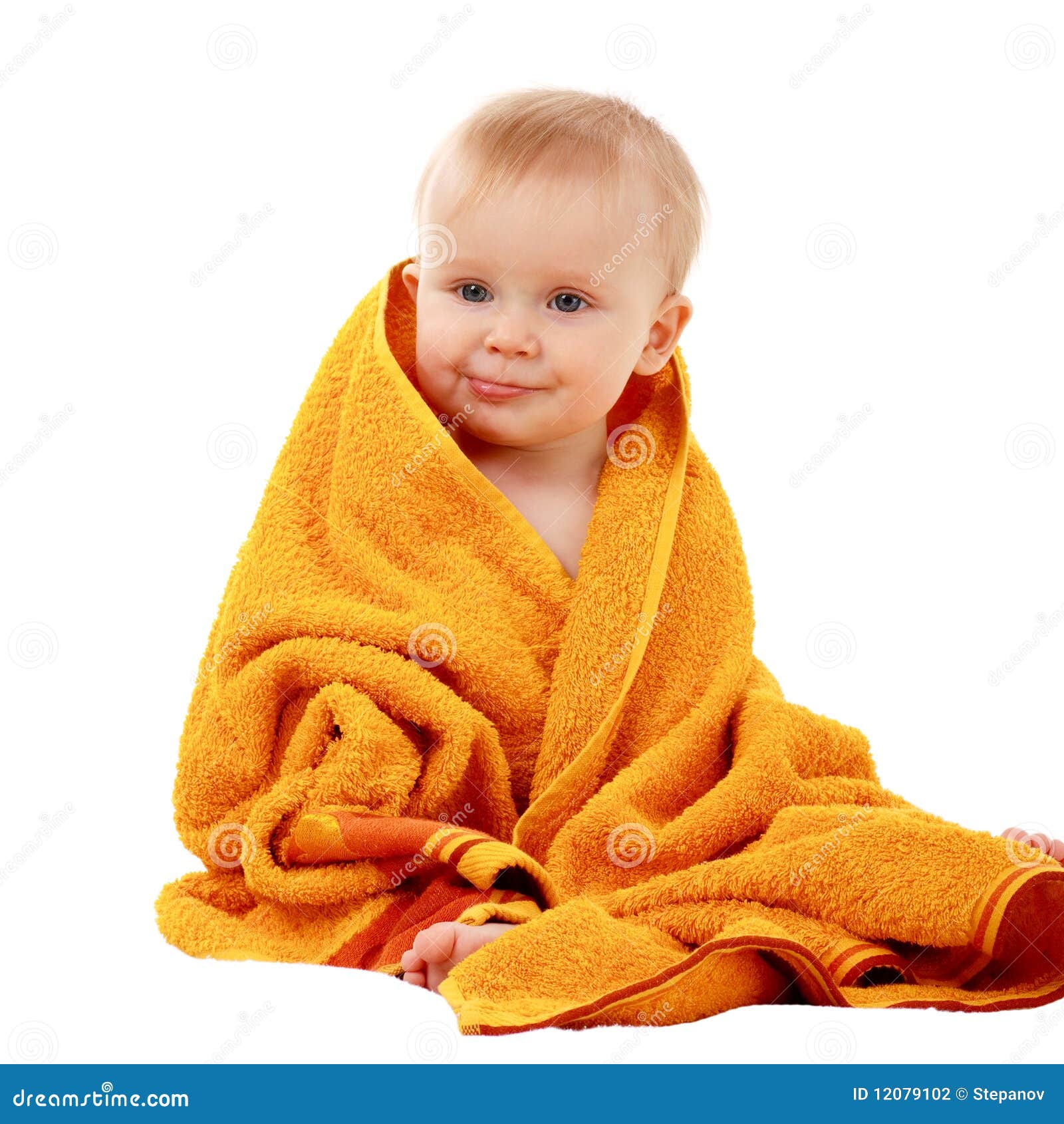 Baby boy with orange towel stock photo. Image of health - 12079102