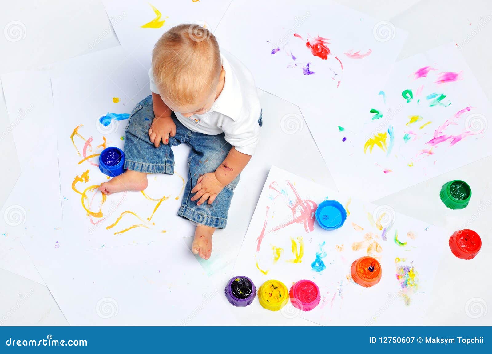 Baby boy paints stock image. Image of smiling, education 12750607