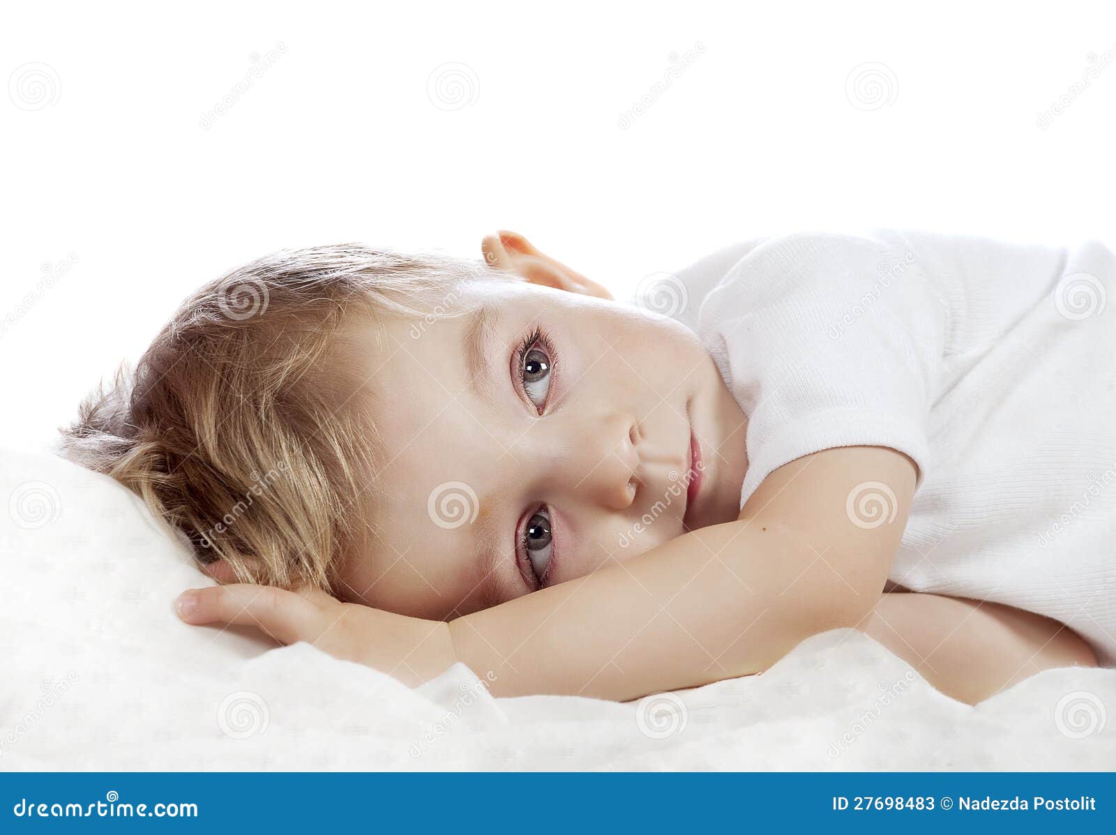 Baby boy on the pillow stock image. Image of innocence 27698483