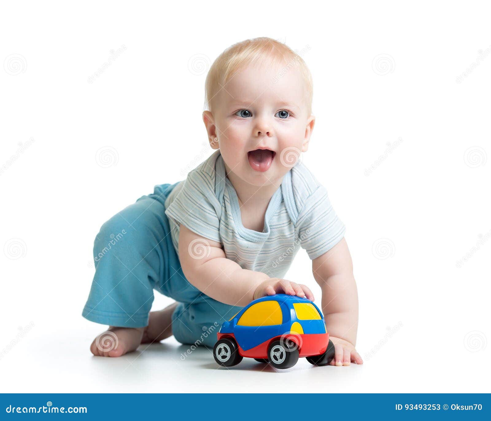 Baby Boy Playing with Car Toy Isolated on White Stock Image Image of