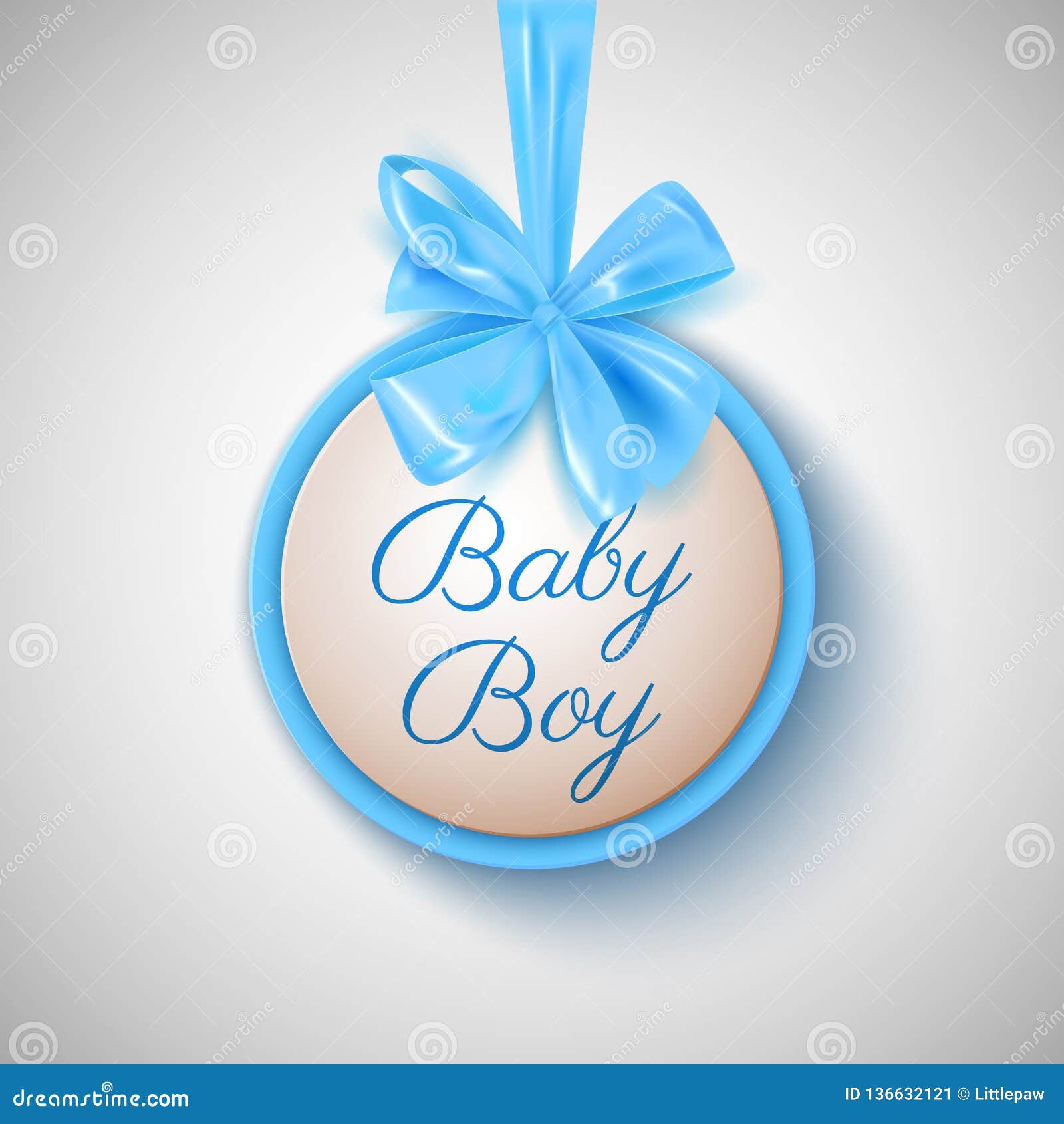 Baby Boy Shower Cute Blue Bow And Round Banner, Vector ...
