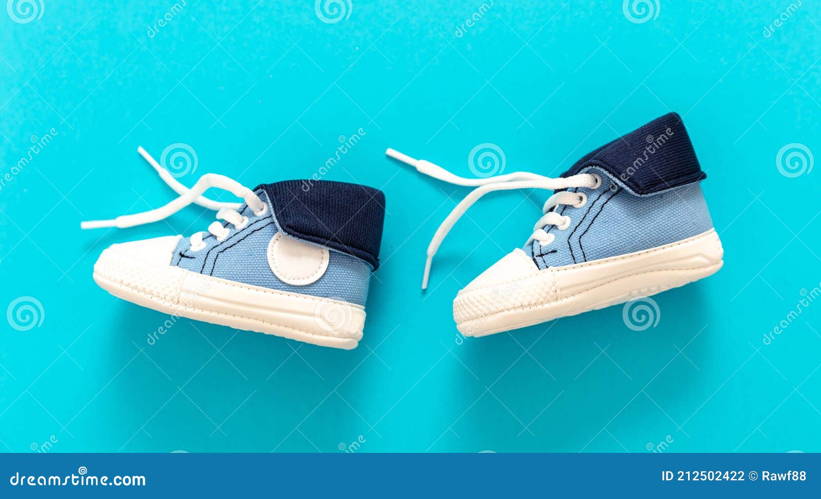 Baby Boy Shoes on Blue Color Background, Closeup Stock Photo - Image of ...