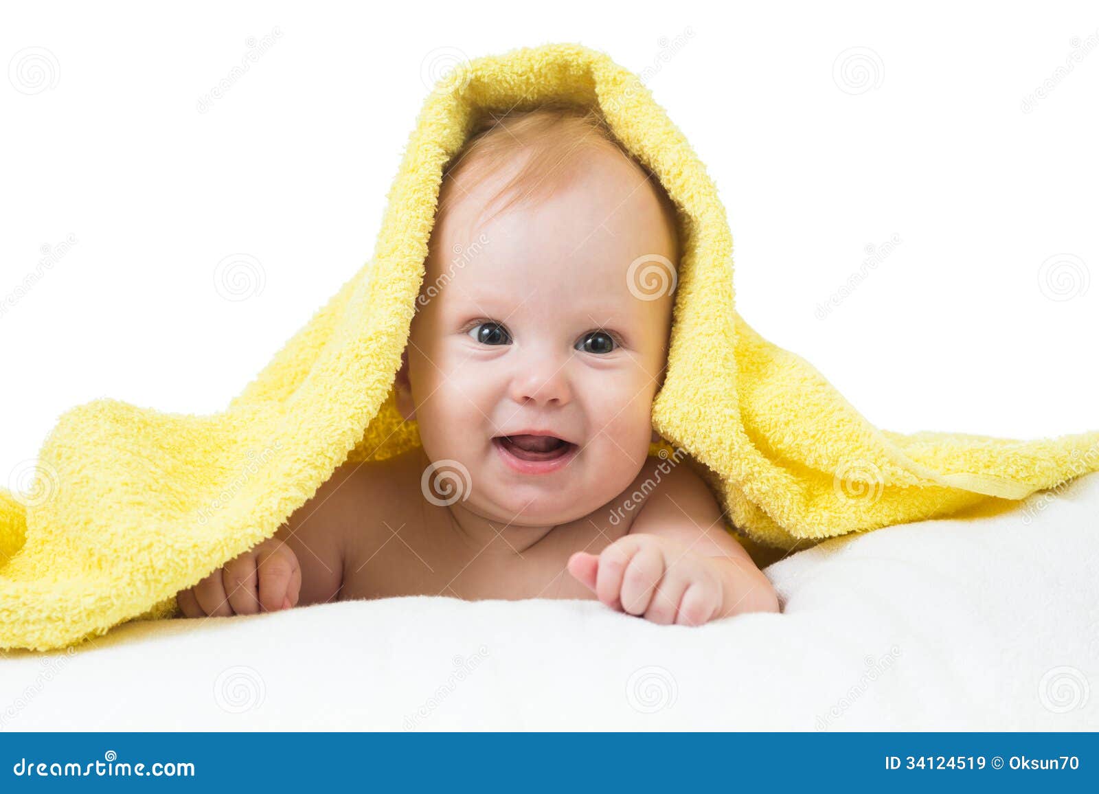 Baby boy in towel stock image. Image of bathing, caucasian 34124519
