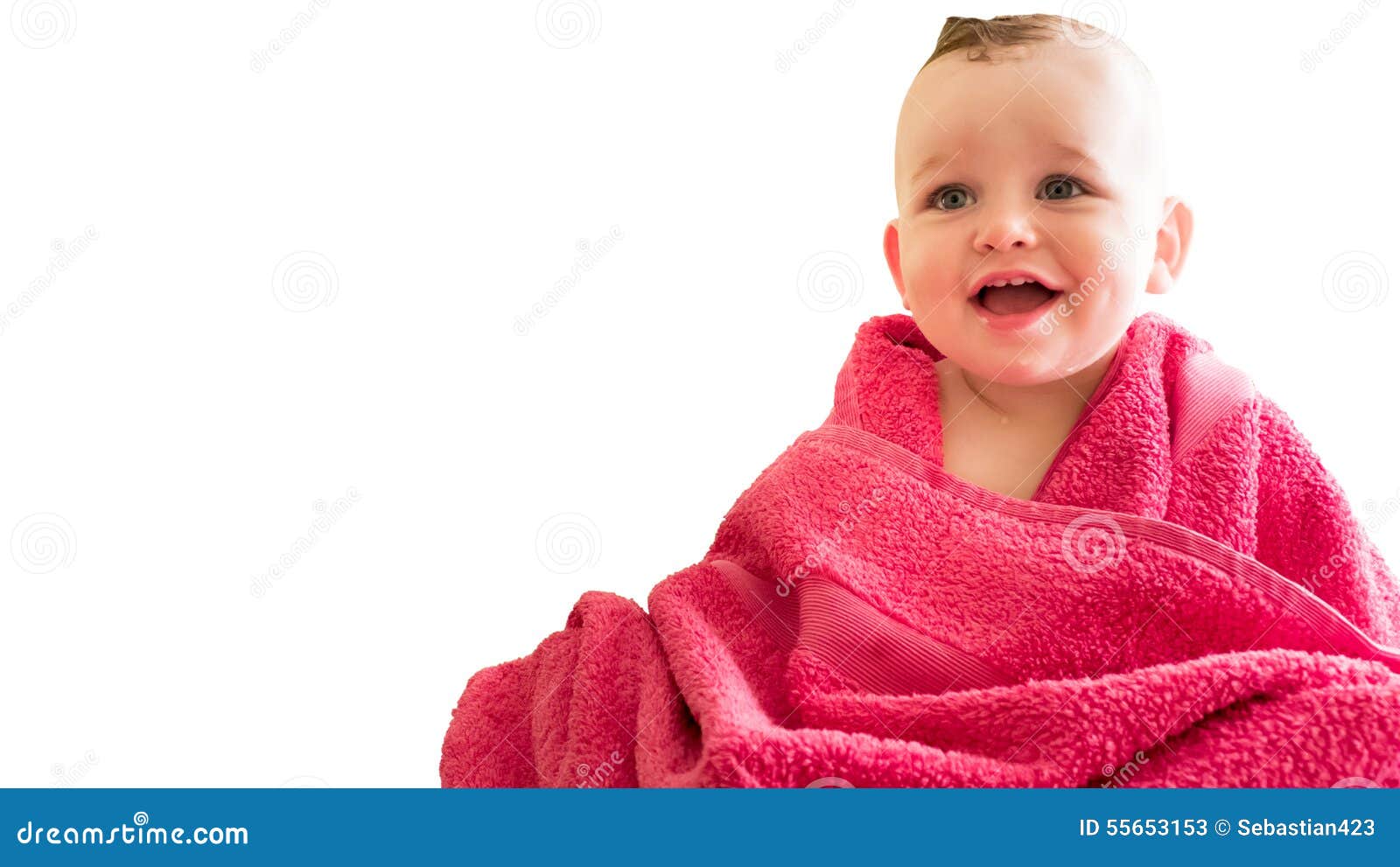 Baby boy in the towel stock image. Image of laughing 55653153