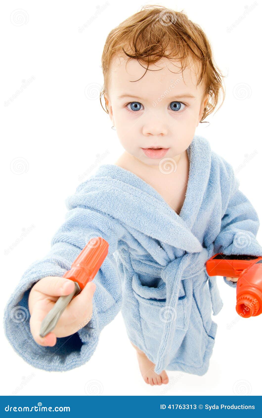 Baby boy with toy tools stock image. Image of life, drill 41763313