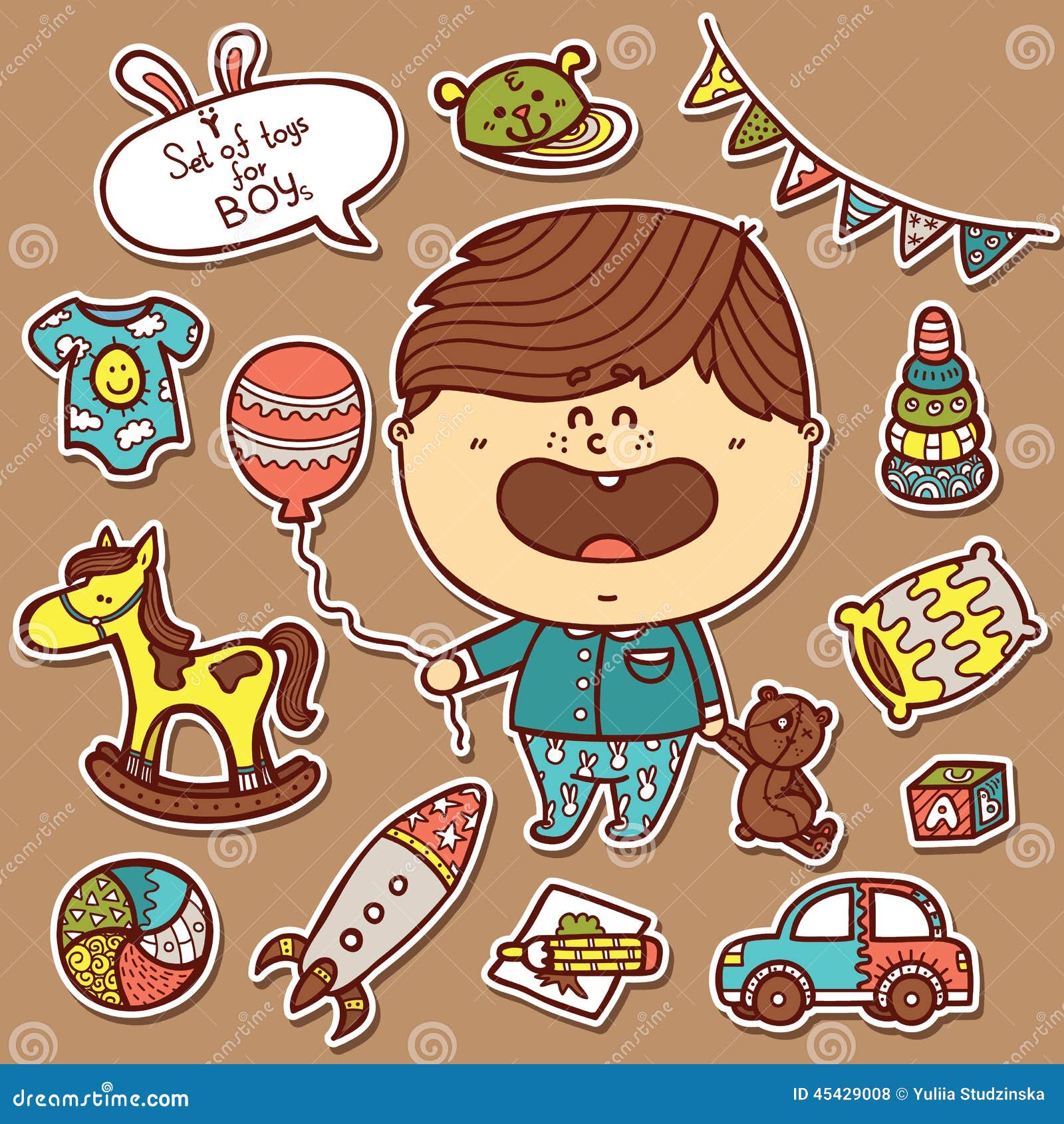 baby boy toys stickers set stock vector illustration of doodle