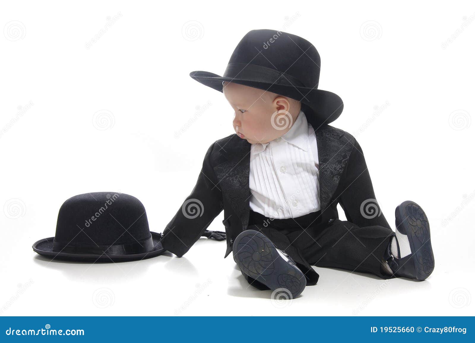Baby boy in tuxedo and hat stock photo. Image of cutout 19525660
