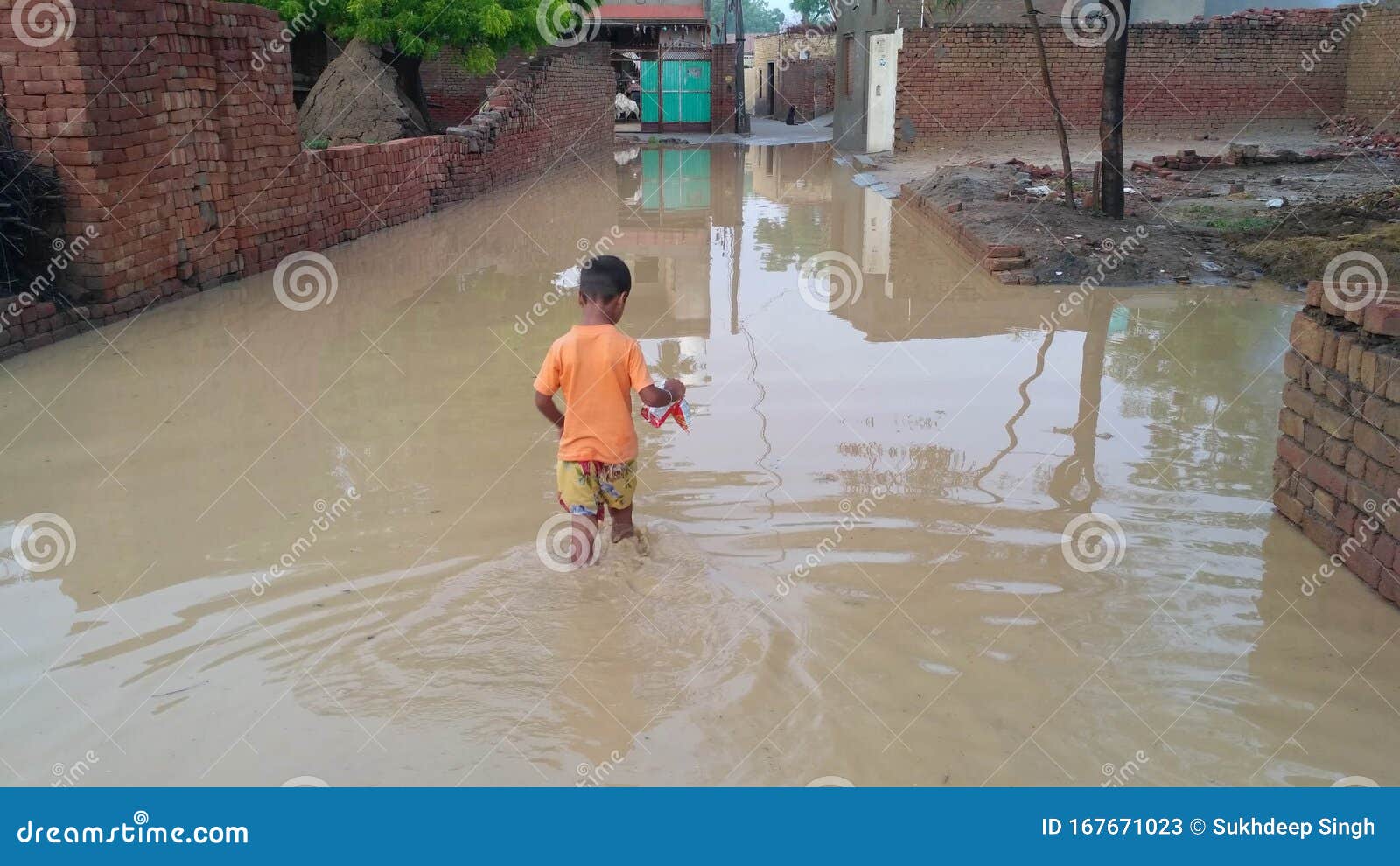 A Baby Boy Walking In The Water Of Heavy Rain Editorial Stock Photo a-baby-boy-walking-in-the-water-of-heavy-rain-editorial-stock-photo
