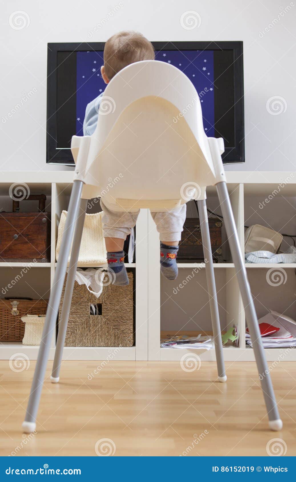 Baby Boy Watching Cartoons On Tv Stock Image Image Of Shelves Watch