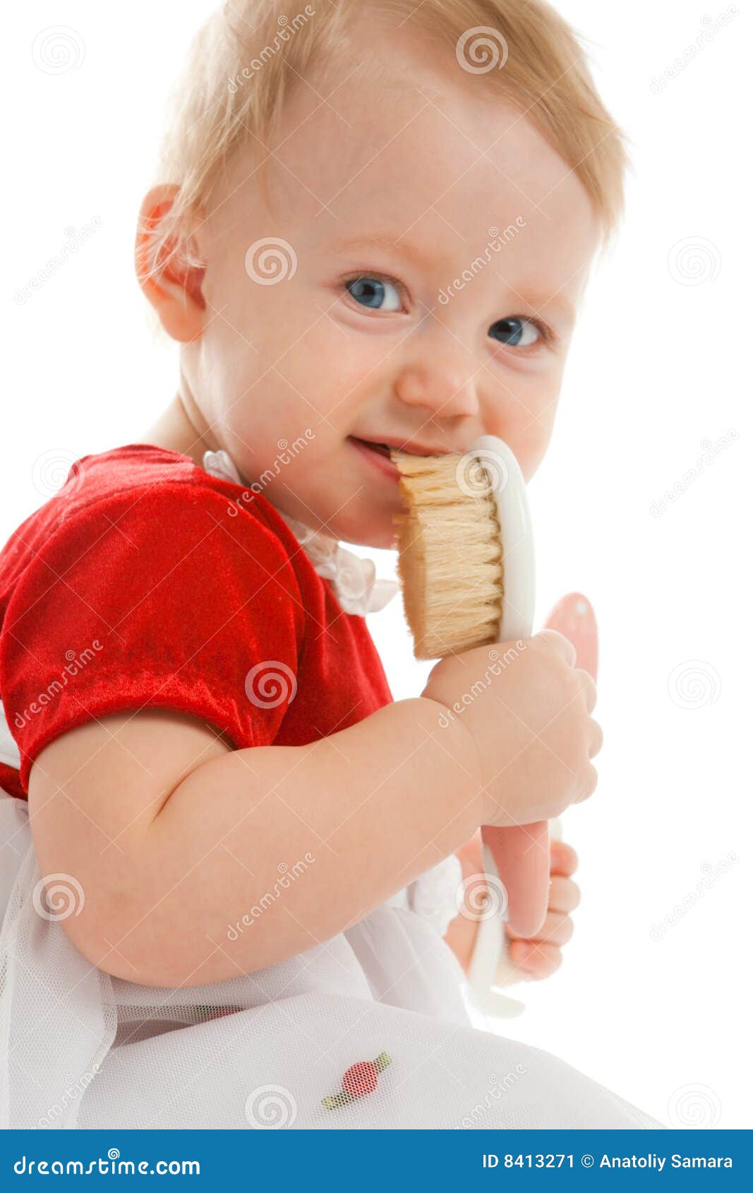 Baby with brush stock image. Image of affectionate, human 8413271