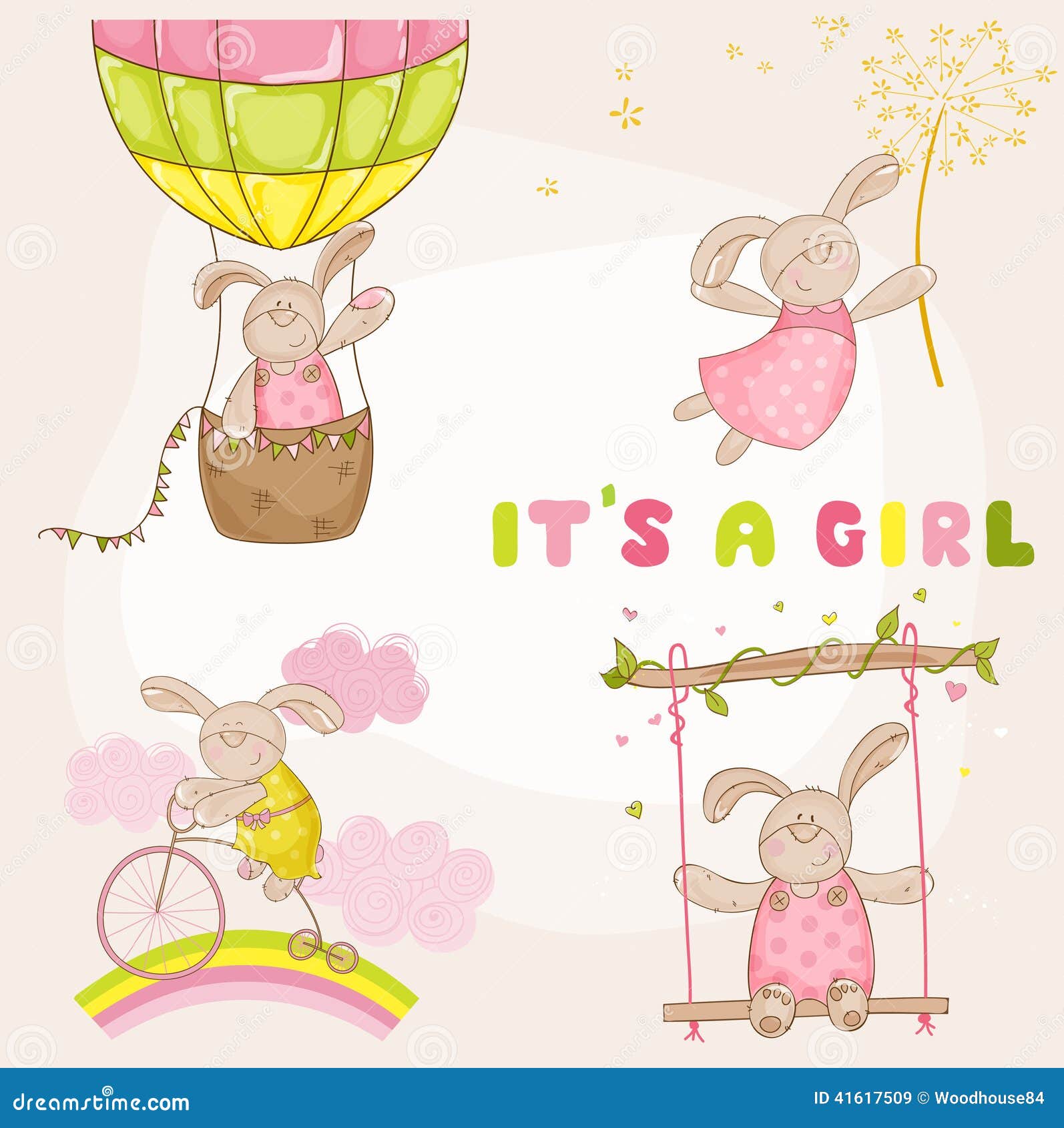 Baby Bunny Set Baby Shower Card Stock Vector Illustration Of Child