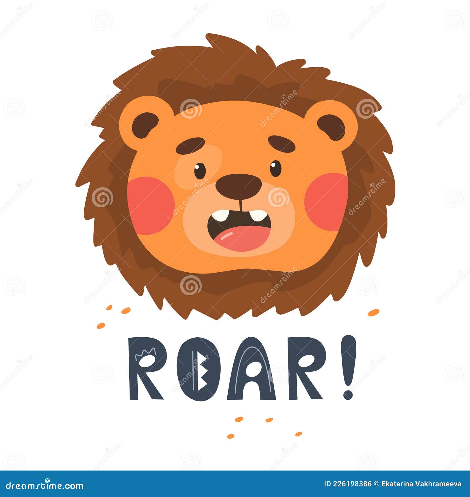 Baby Card or Poster with Cute Lion Cub and ROAR Slogan. Children`s Hand ...