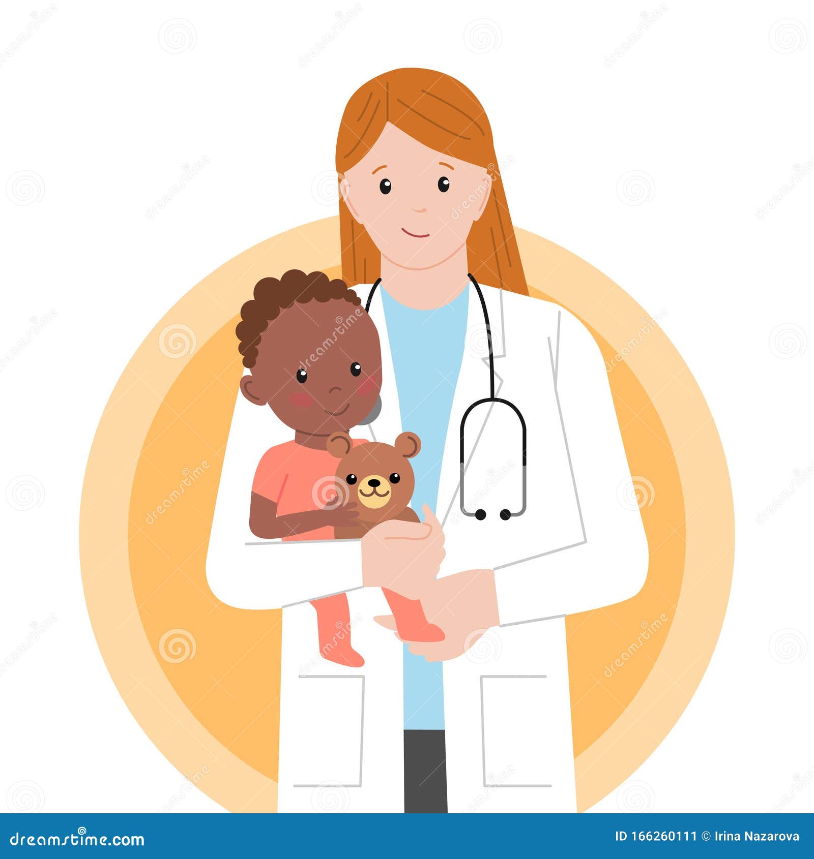 Pediatric Checkup. the Doctor Holds the Baby in His Arms. Stock Vector