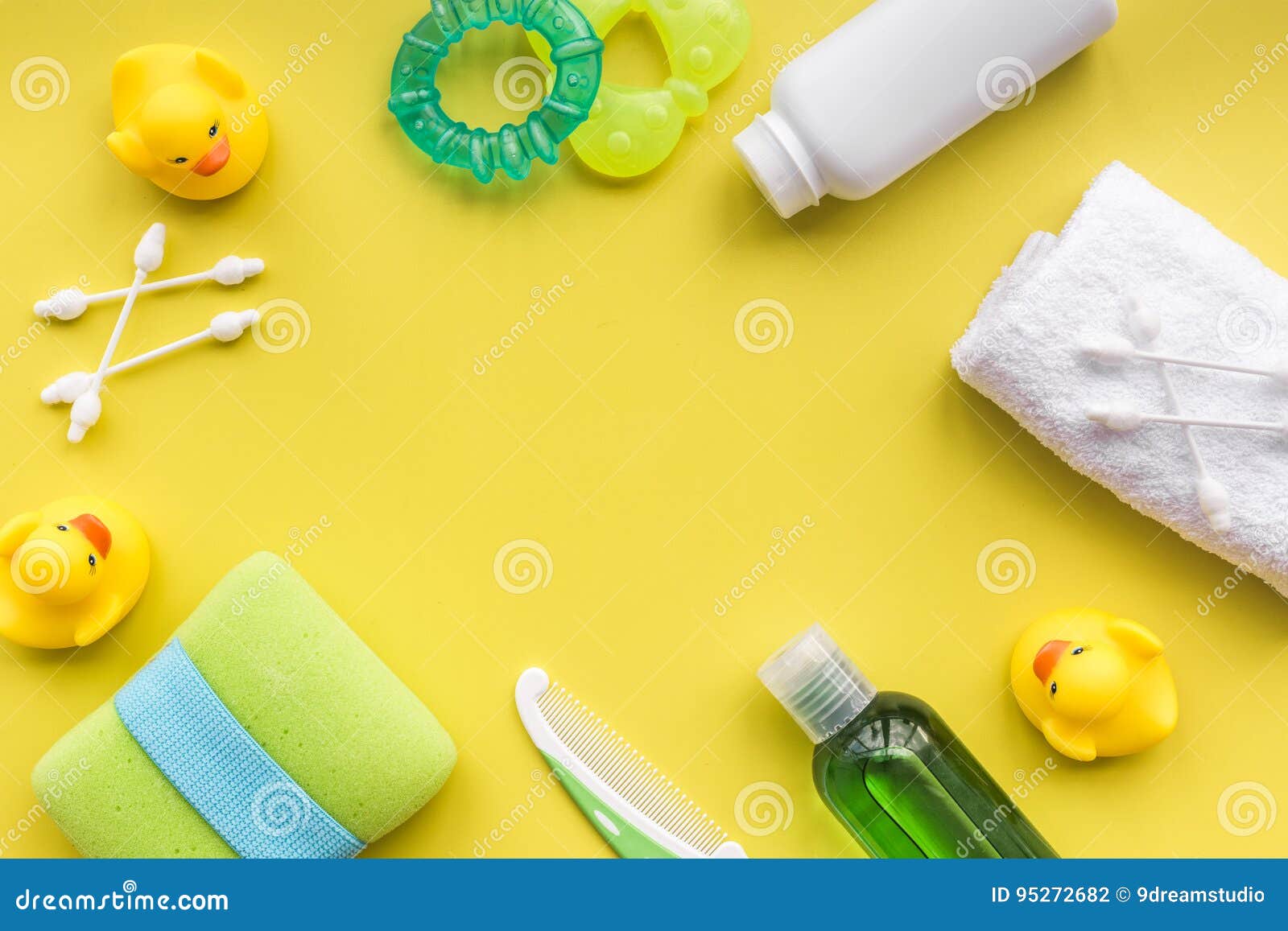 Download Baby Care With Bath Set, Ducklings And Towel On Yellow ...