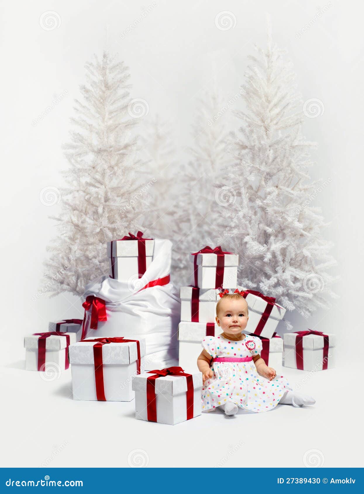 Baby and Christmas trees stock photo. Image of decorated 27389430