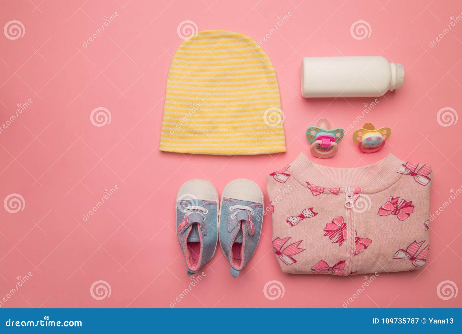 Baby Clothes and Accessories for Girl on Pink Background. the Stock ...