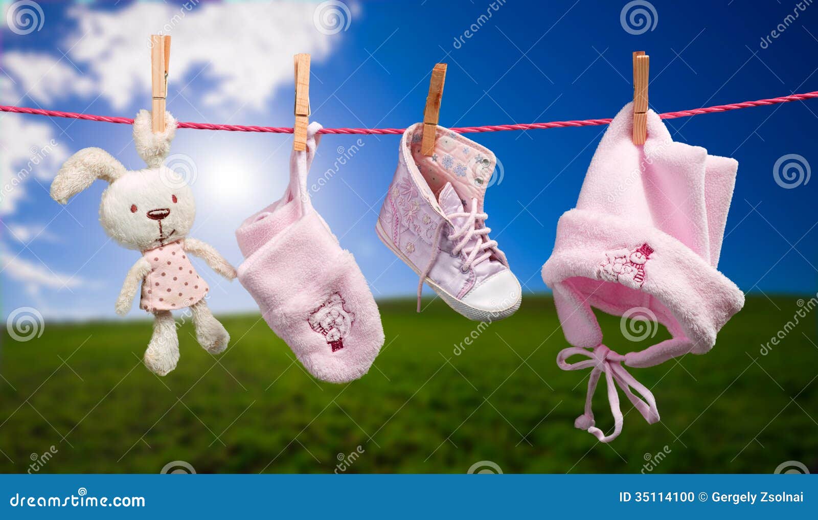 Baby Clothes on the Clothesline in Outdoor Stock Photo Image of