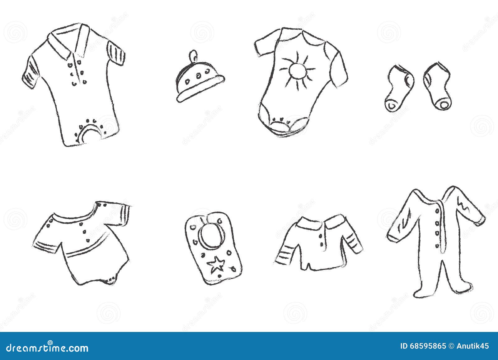 Baby Clothes in Sketch Style, Vector Stock Vector - Illustration of ...