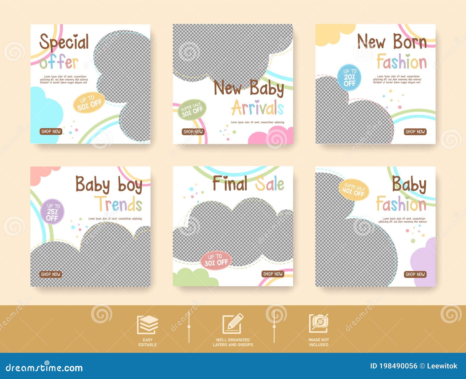 Baby Clothes Social Media Post Template Stock Vector Illustration of