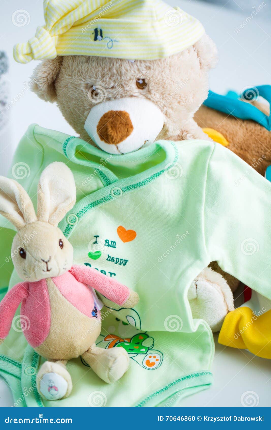 Baby clothes and toys stock photo. Image of color, animal 70646860