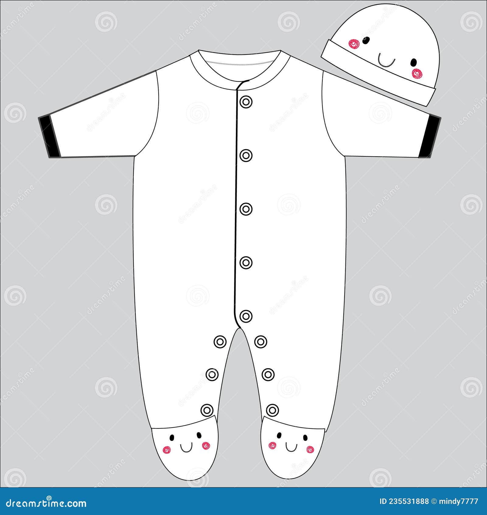 Baby Clothing Design Template. Flat Sketches Technical Drawings Stock