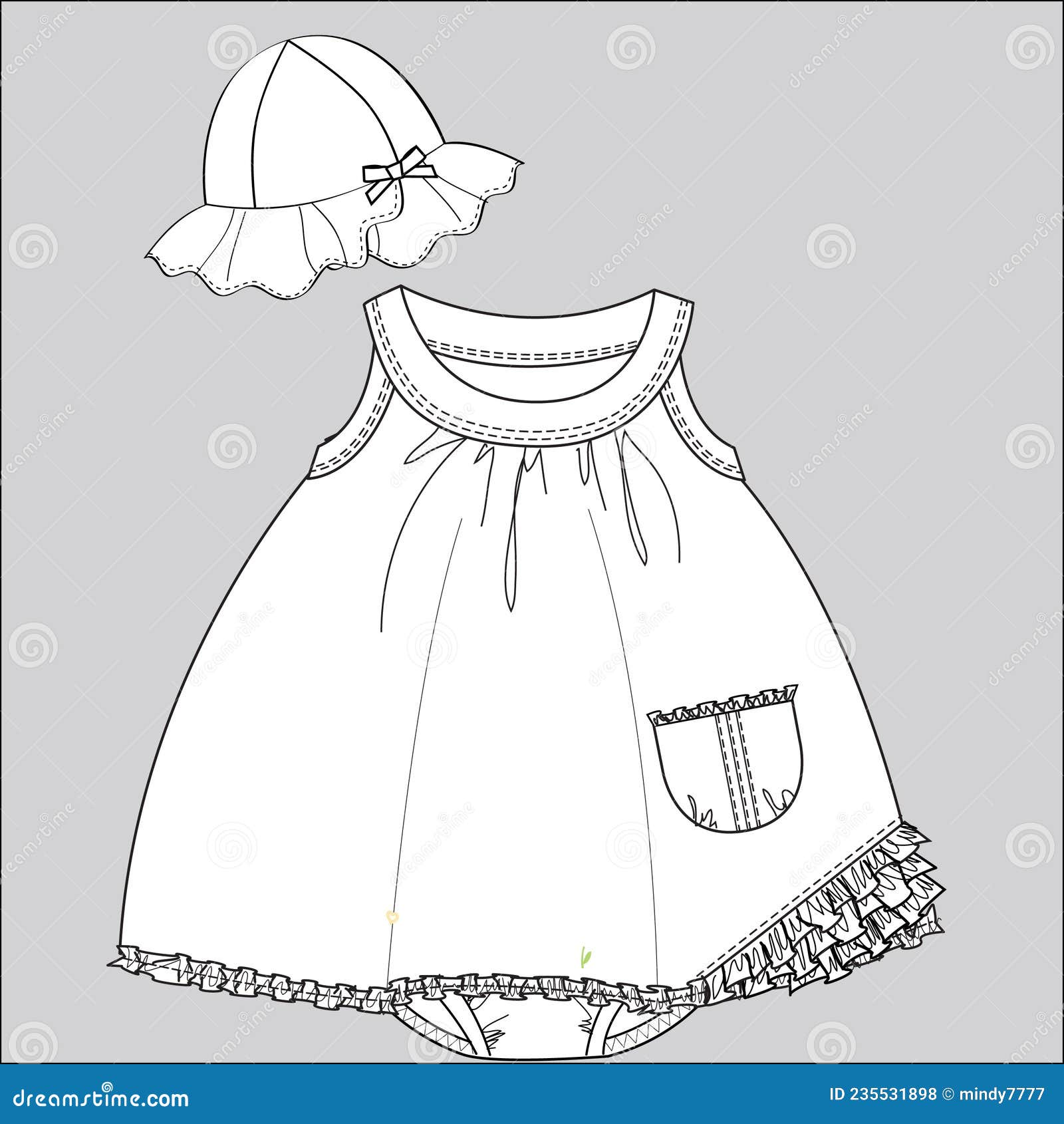 Baby Clothing Design Template. Flat Sketches Technical Drawings Stock
