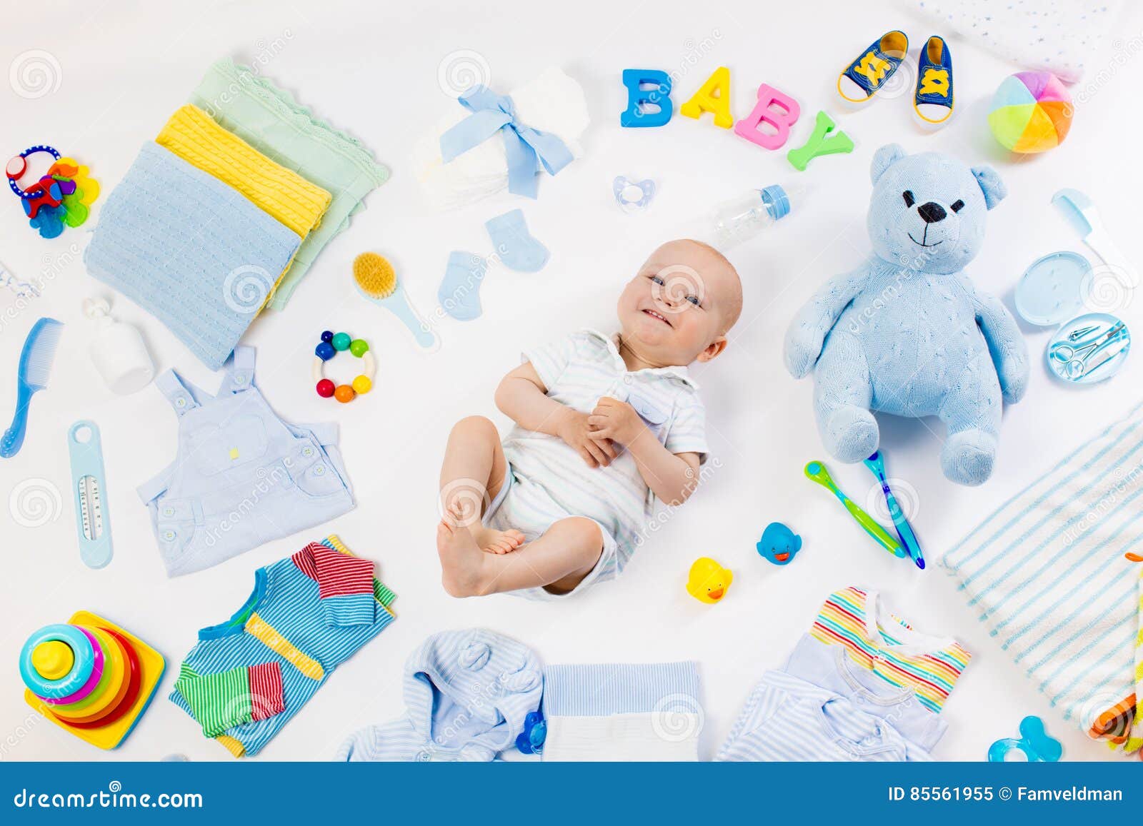 Baby with Clothing and Infant Care Items Stock Image - Image of gift ...