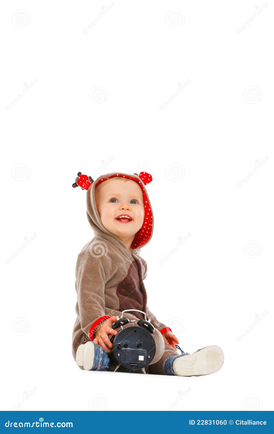 Baby in Costume with Clock Looking Up Stock Photo Image of pretty