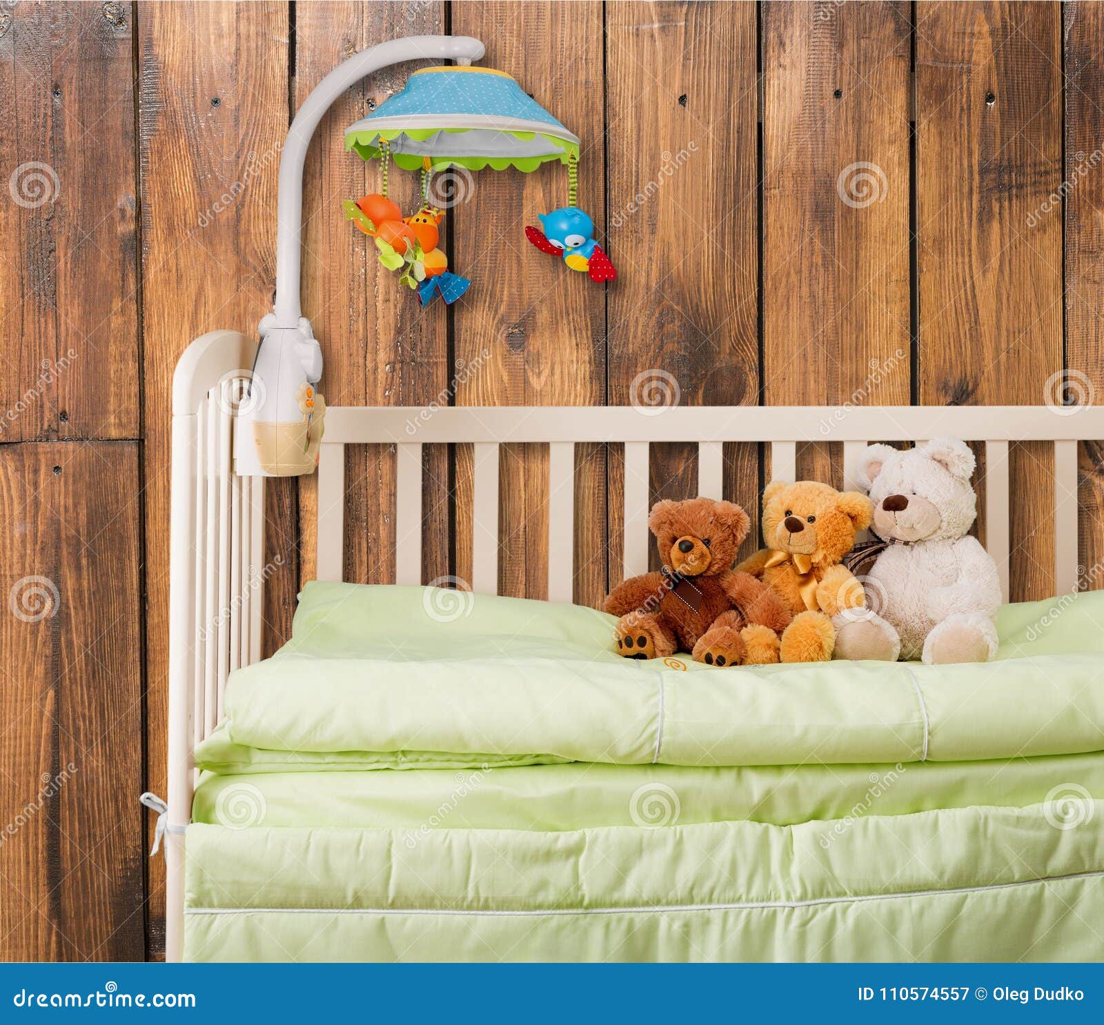 Baby Cot With Toys On Background Stock Image Image of design, decor