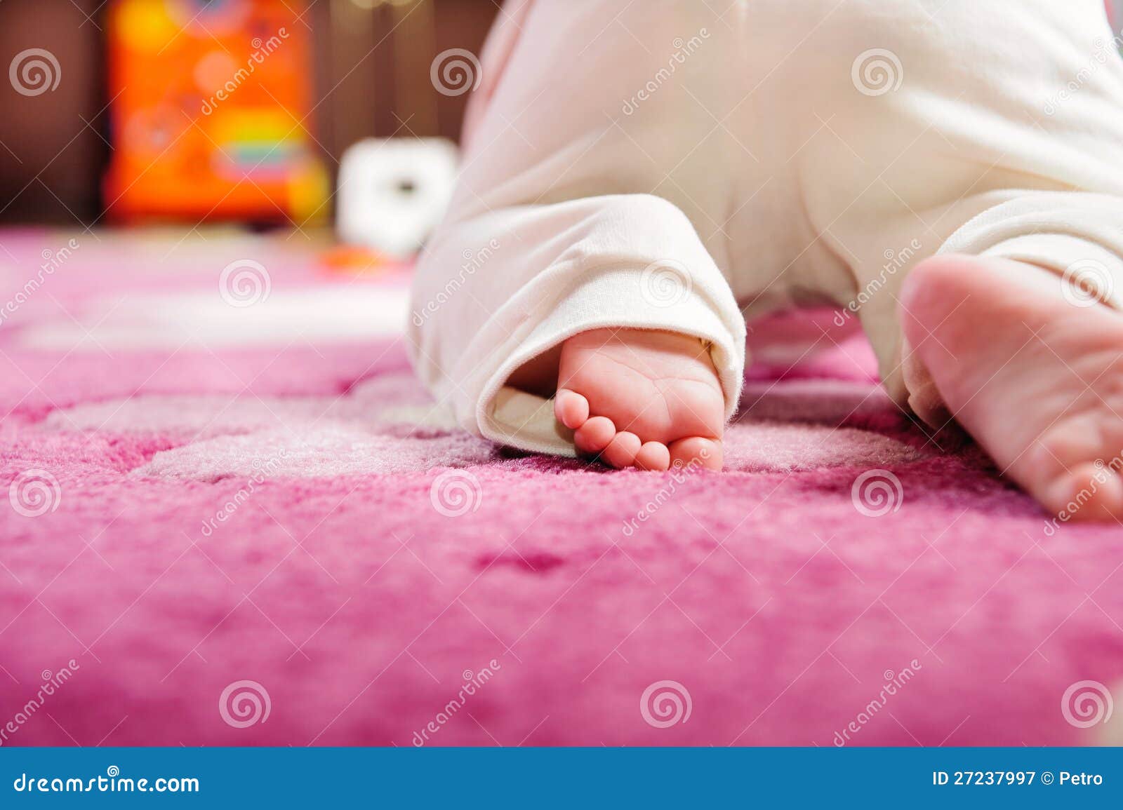 Baby Crawling on Pink Carpet Stock Image Image of girl, foot 27237997