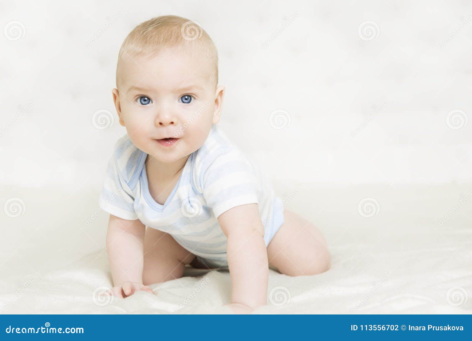 Baby Crawling on White Carpet, Infant Kid Boy Portrait Stock Photo ...