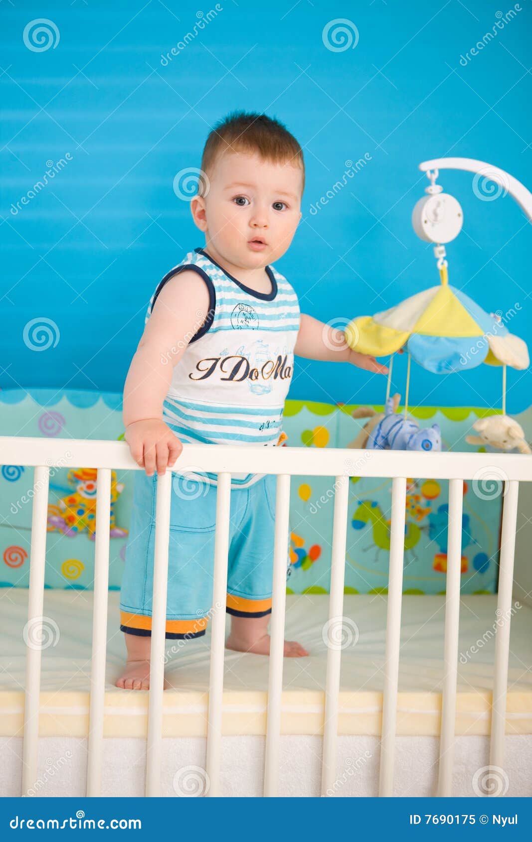 Baby on crib at home stock image. Image of enjoyment, indoors 7690175