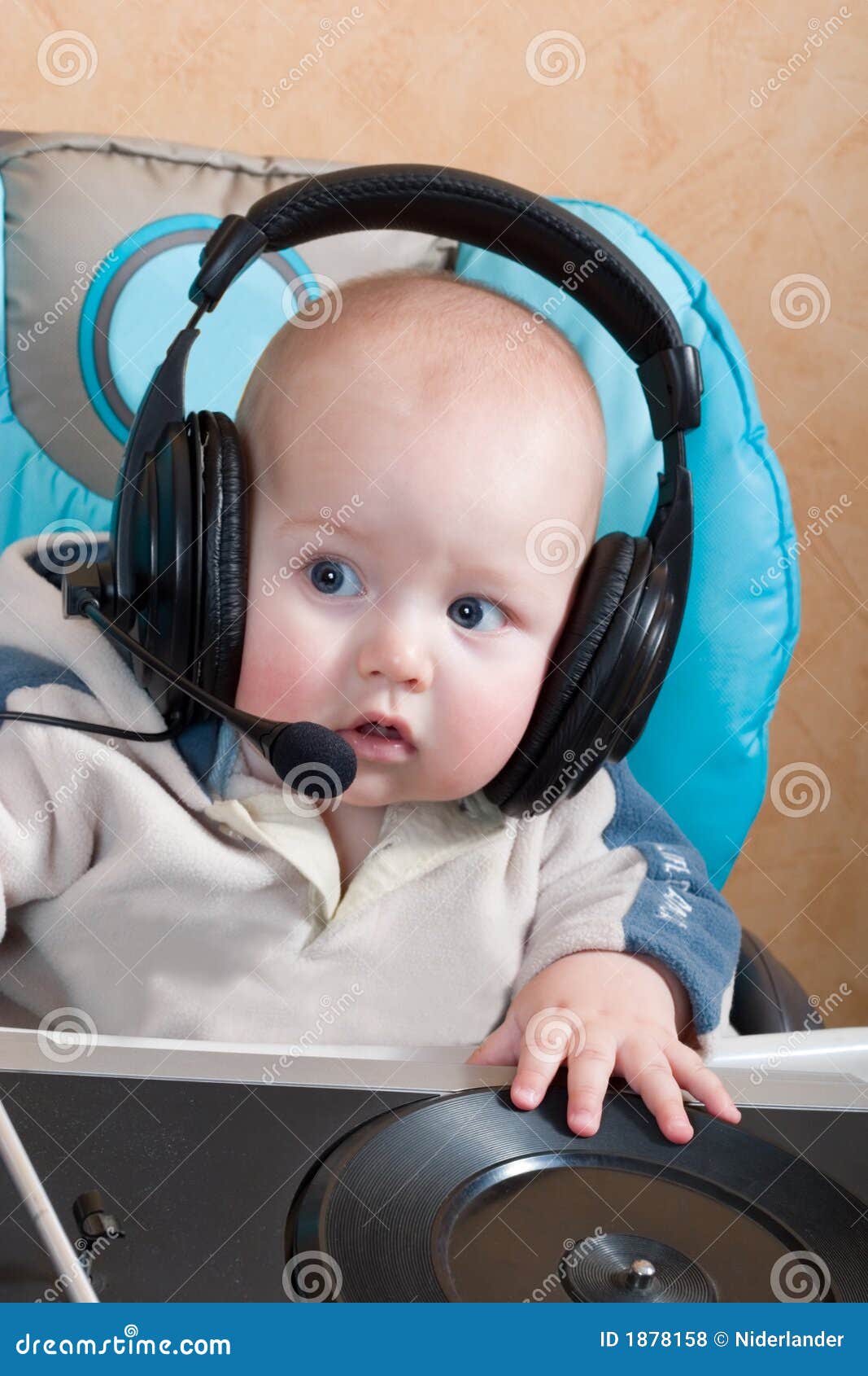 Baby DJ stock photo. Image of face, turntable, listening 1878158