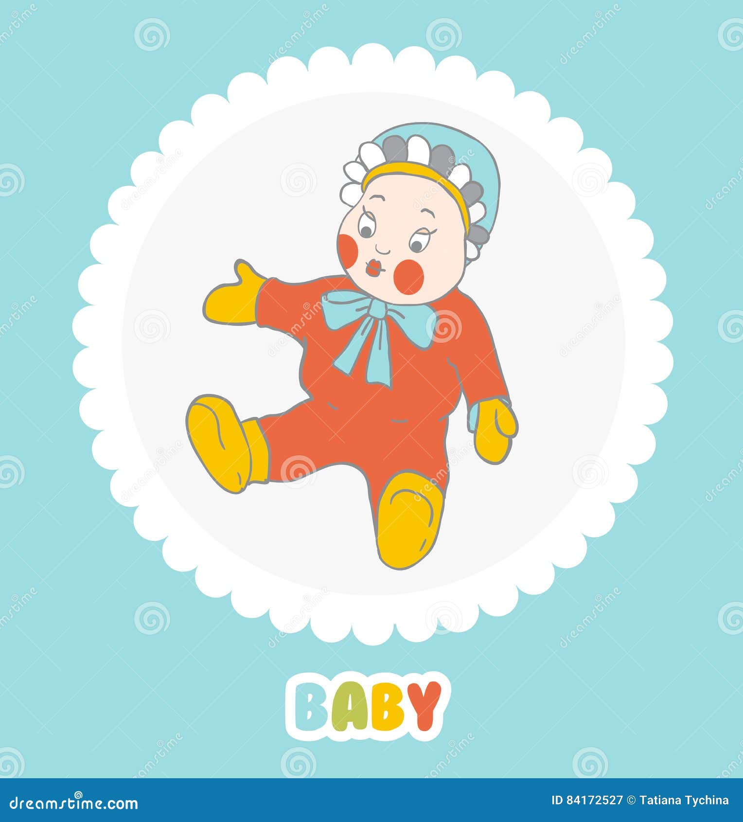 Baby Doll in a Cap with Ruffles on Light Background Stock Vector -  Illustration of card, ruffles: 84172527