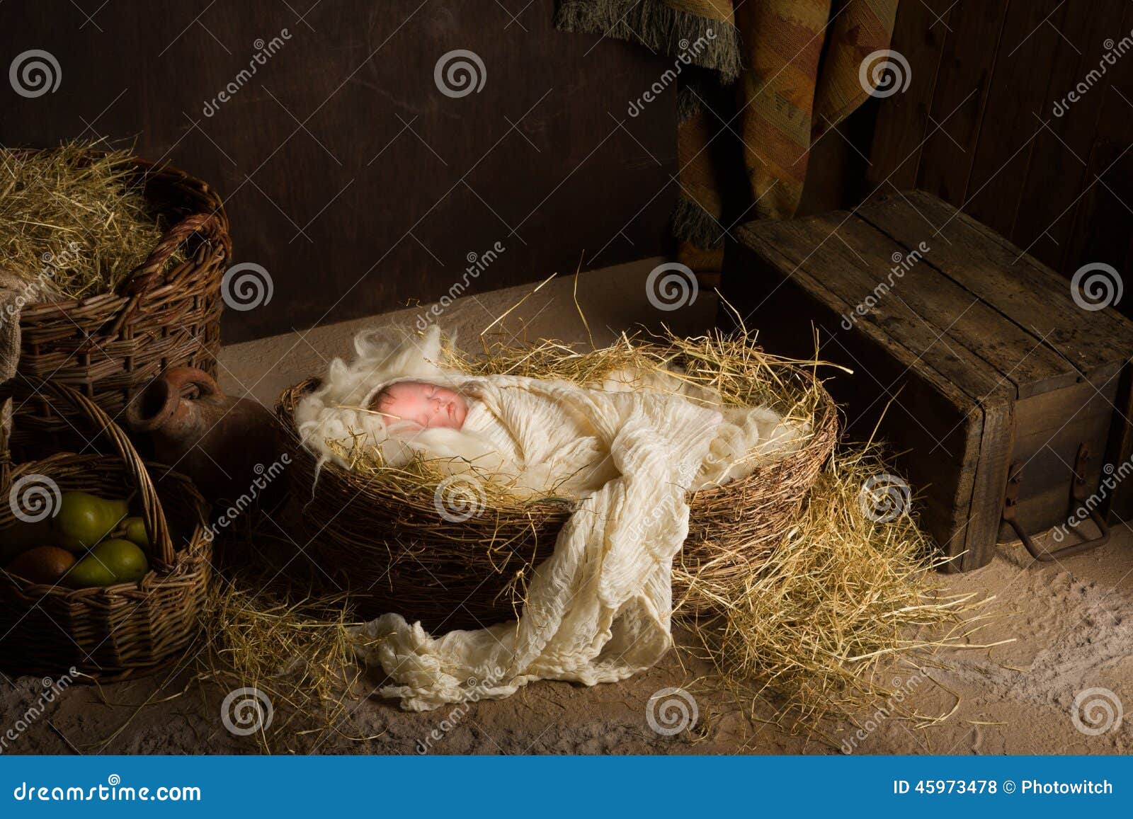 baby doll in nativity scene