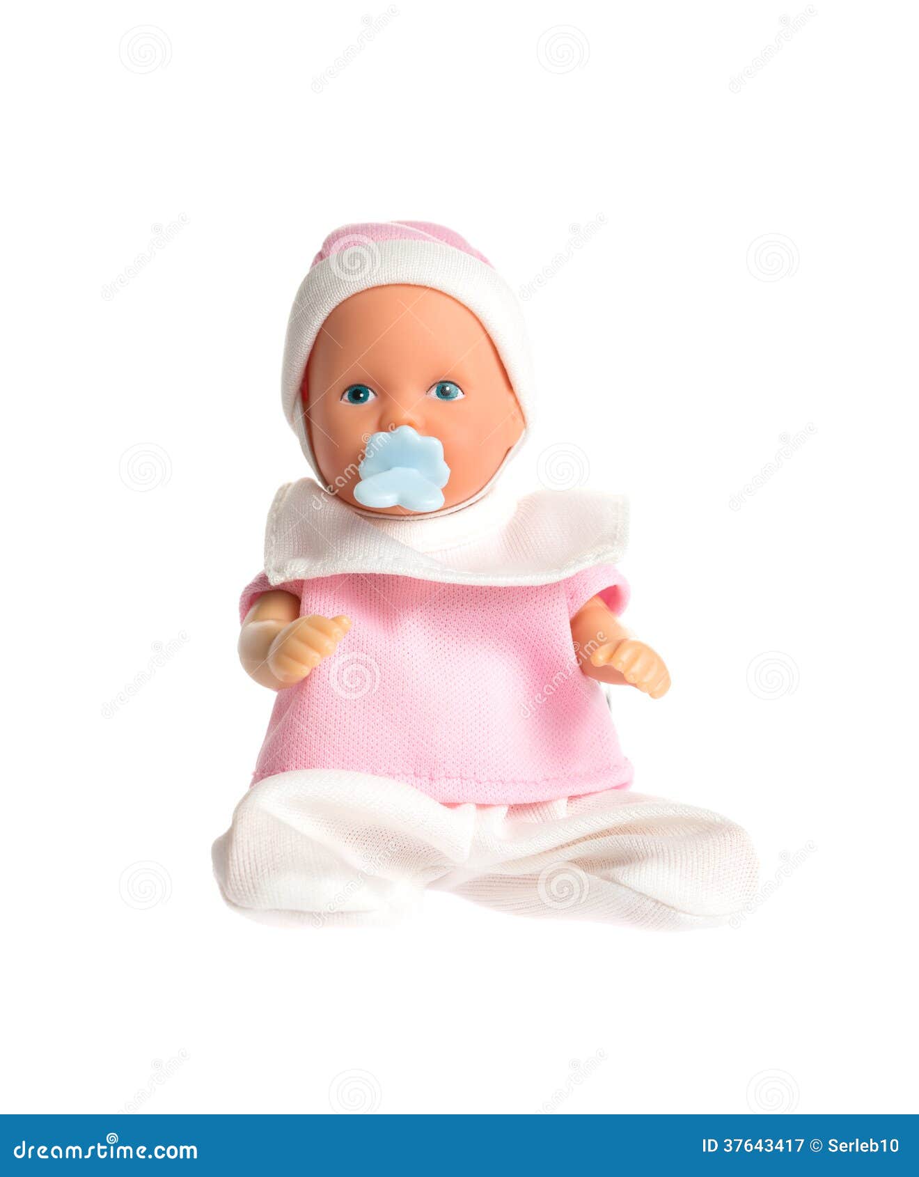 Baby Doll in Pink Clothes Isolated on White Background Stock Image
